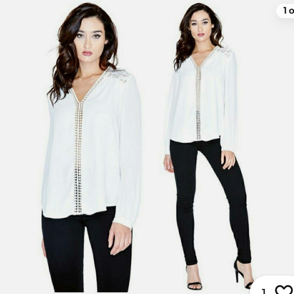 Marciano Elegant White Blouse with Lace Inserts - Size S